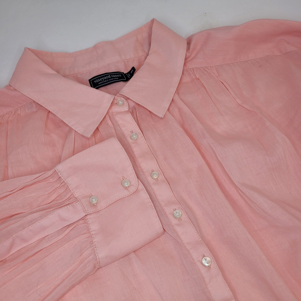 Vineyard Vines Popover Blouse Womens Size M‎ Pink Excellent Pleated Cotton Modal